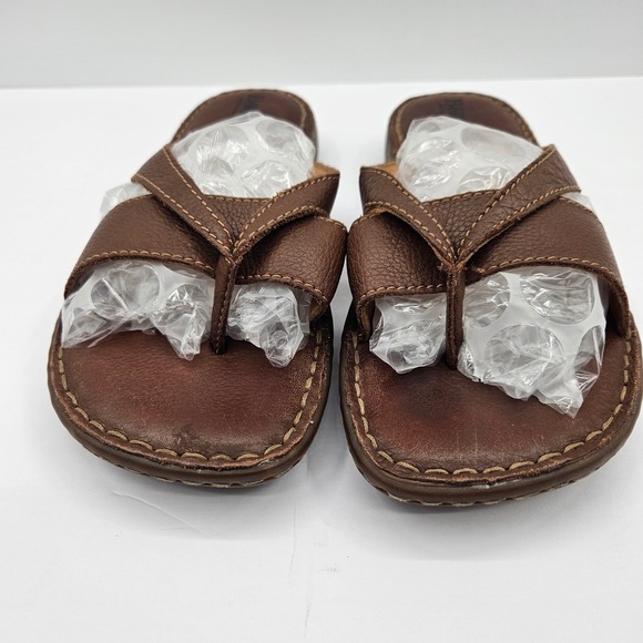 Born Brown Leather Cross Strap Thong Sandals Women's Size 9 40.5 - Picture 3 of 11